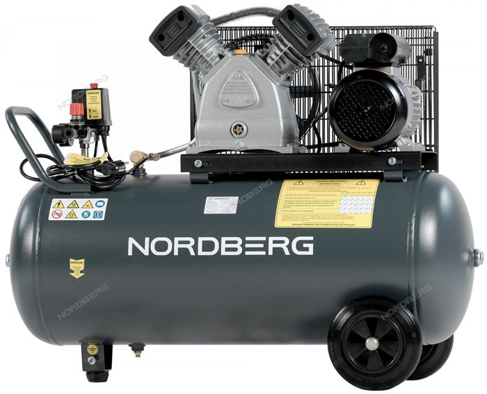 Компрессор поршневой с ременной передачей 220В, ресив. 100л, 420л/мин NORDBERG NCP100/420A ЦБ-0009504 - фото 45323