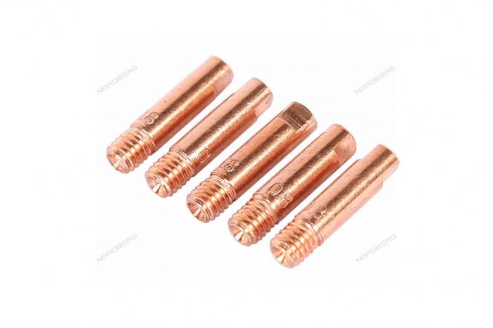 Сварочный наконечник для горелки MIG/MAG E-CU, M6x25, 0.8 мм, 5 шт. NORDBERG WMI-N08 01-00004447 - фото 47447